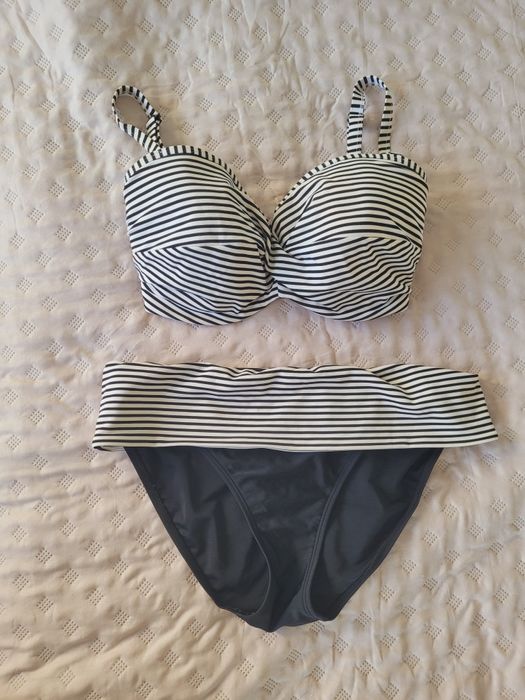 Panache kostium strój bikini dwuczęściowy 65G S 36 paski czarny basen