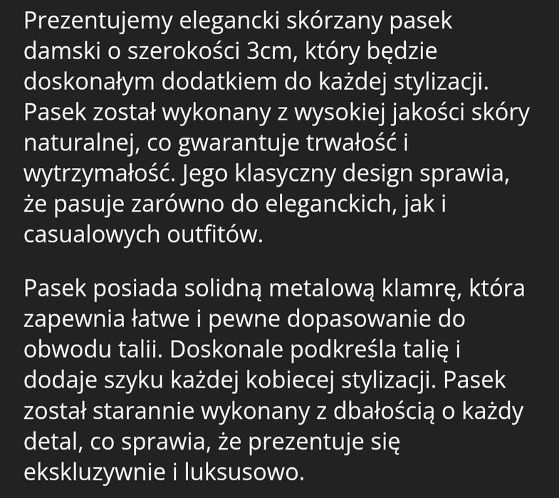 NOWY skórzany biały damski pasek marki Marconi