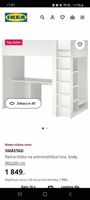 Rama łóżka Ikea Smastad