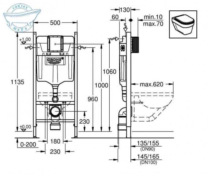 Інсталяція Grohe  + Унітаз підвісний Qtap Jay  QT07335177W з сидінням