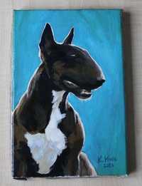 BULLTERRIER bulterrier bulterier portret psa obraz olejny 20x30 cm