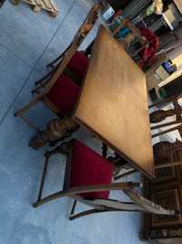 Stary debowy stylowy stół z krzesłami