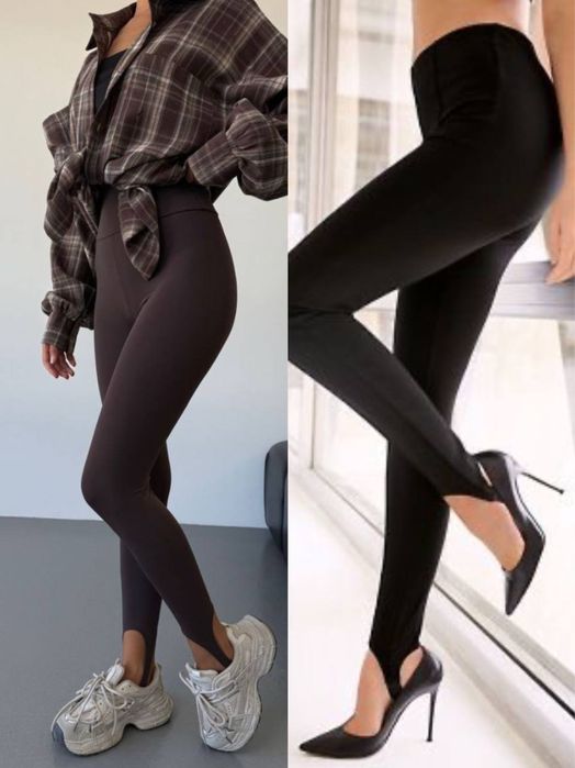 Шоколадні коричневі лосини зі штріпками на флісі 42 - 48