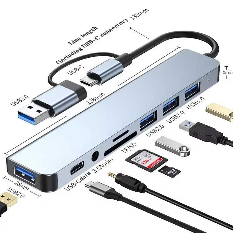 USB хаб Type C TC802 8 в 1  USB 3.0 USB C переходник макбука адаптер