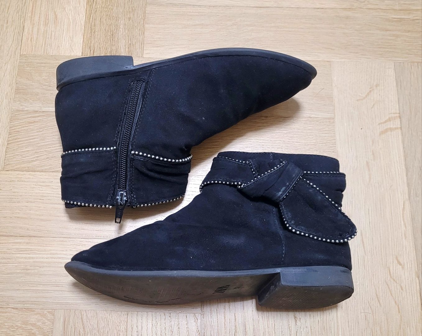 Zara 32 botki sztyblety dla dziewczynki czarne zamsz buty buciki