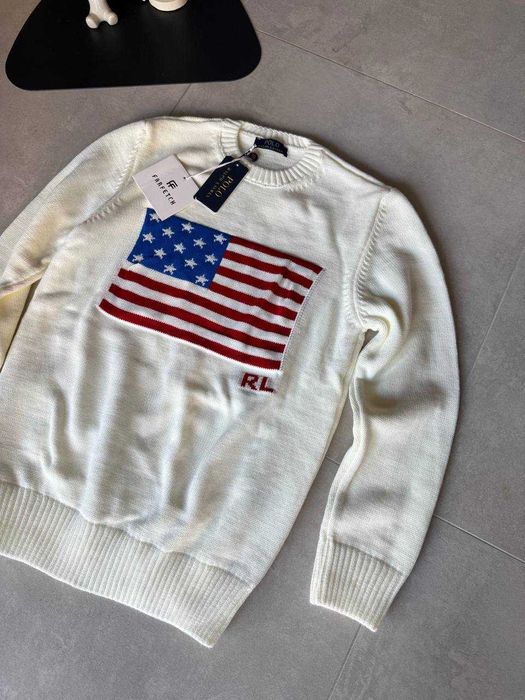 Чоловічий Светр вʼязаний кофта  Polo  Ralph Lauren White прапор  USA