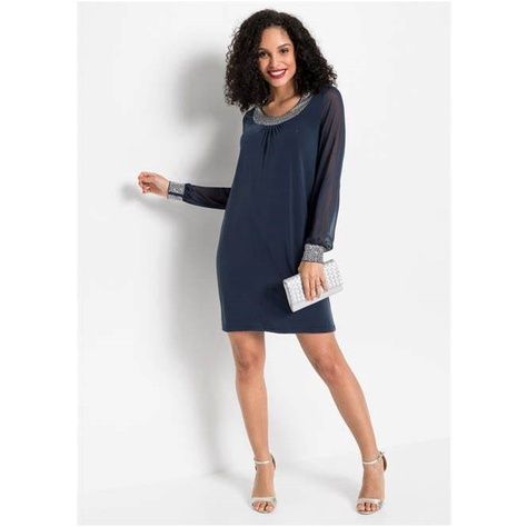 Bonprix  Elegancka Granatowa Sukienka Szyfony Rękawy 40-42