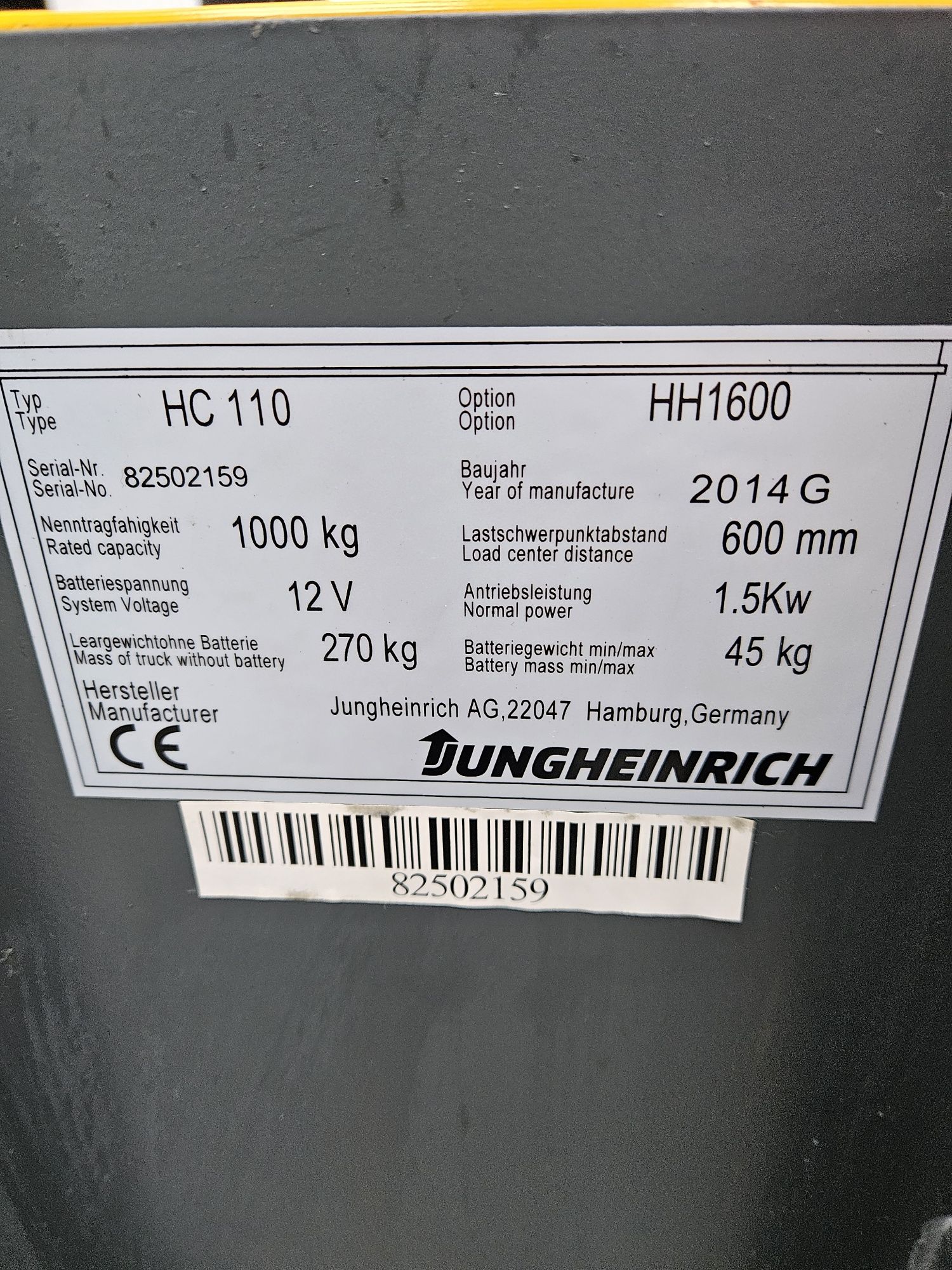 Wózek paletowy elektryczny jungheinrich HC110
