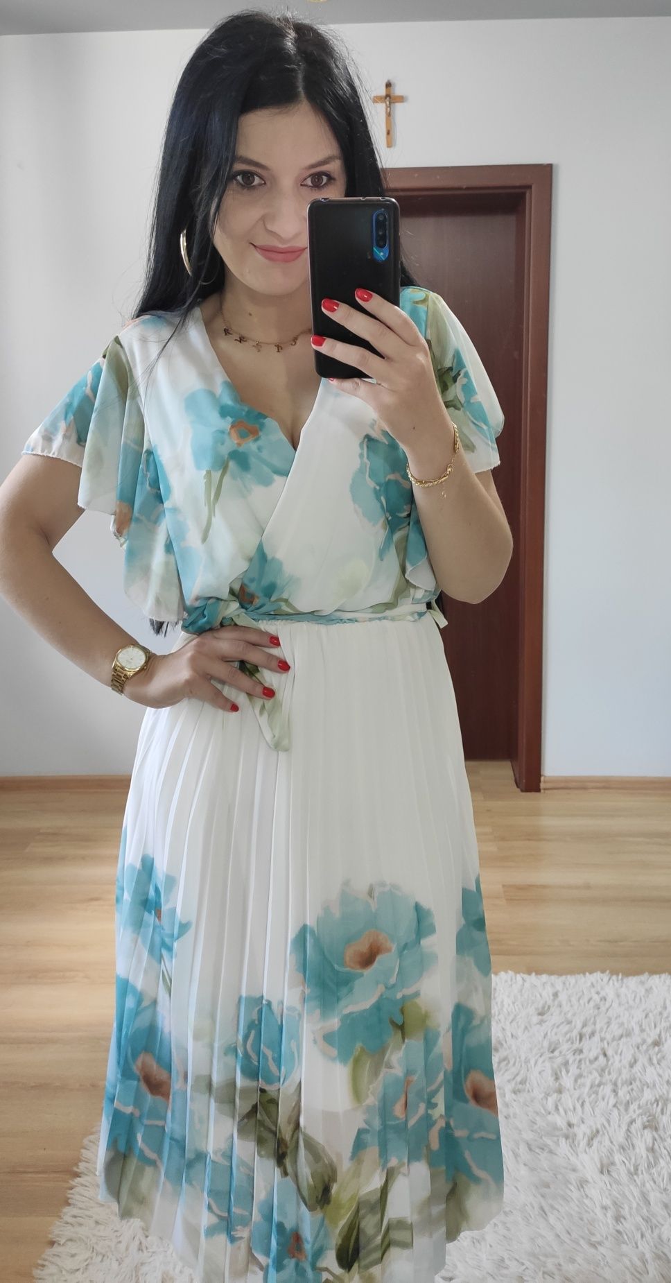 Sukienka w kwiaty plisowany dół wesele komunia chrzest