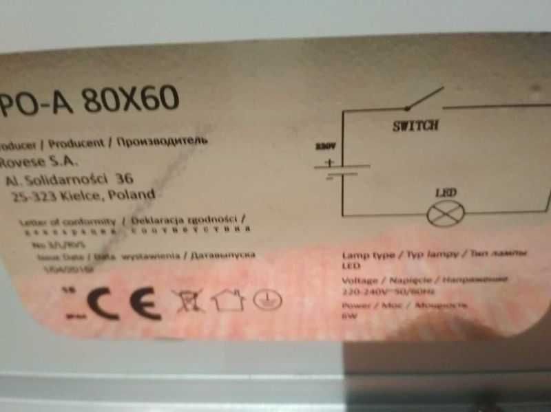 Lustro ledowe łazienkowe led Opoczno Cersanit oryginał 60 x 80.Okazja.