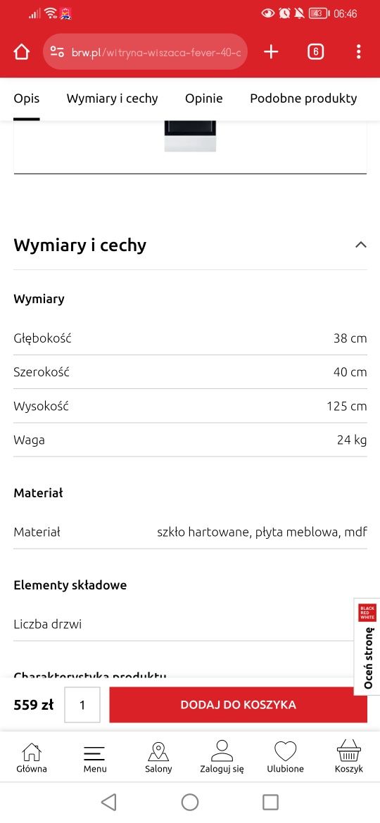 Witryna Fever z szklanymi drzwiami