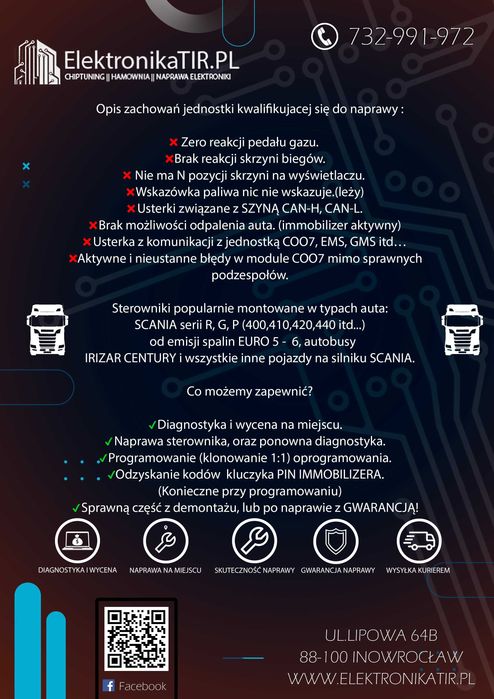 Sterownik koordynator COO7 SCANIA 250kb Euro 5 Serwis, Odzyskanie PIN