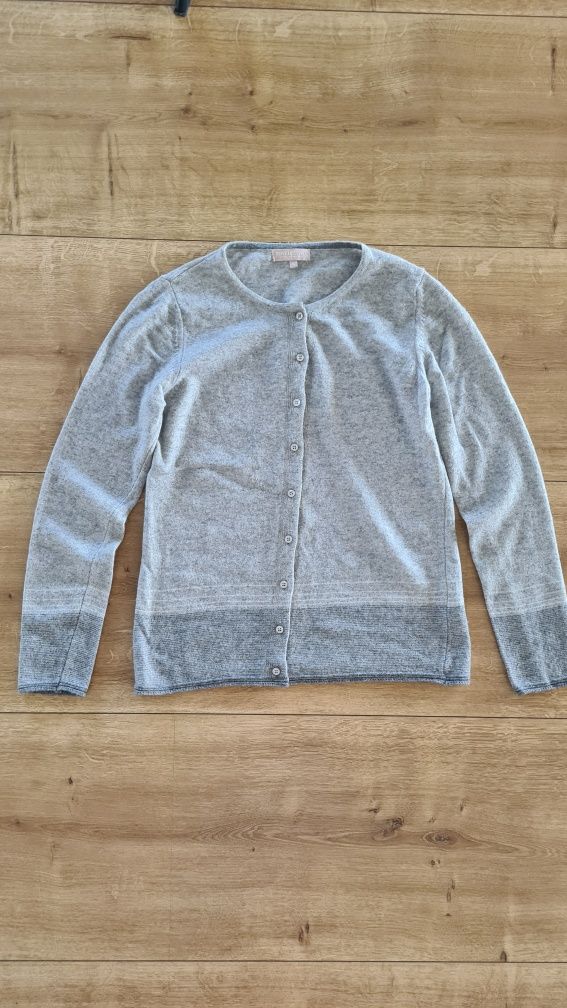 Sweter Kardigan 48% Merino Wool, 7% Kaszmir, rozmiar M 38 S 36. Szary