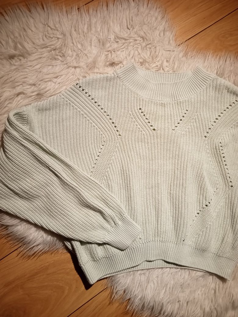 Sweter pleciony krótki oversize XS