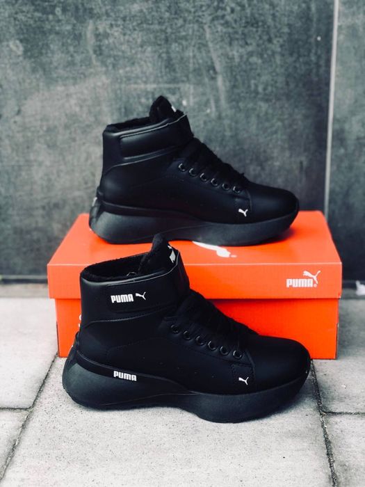 Кожаные черные ботинки Пума женские / зимние кросовки Puma / Новинка