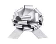 "Kokarda ściągana" - wstążka pp metaliczna 30cm/8cm SREBRNA