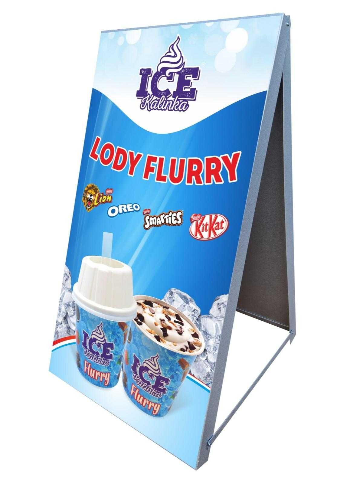 Potykacz reklamowy BUBBLE TEA GOFRY GRANITA LODY 100x50cm metalowy