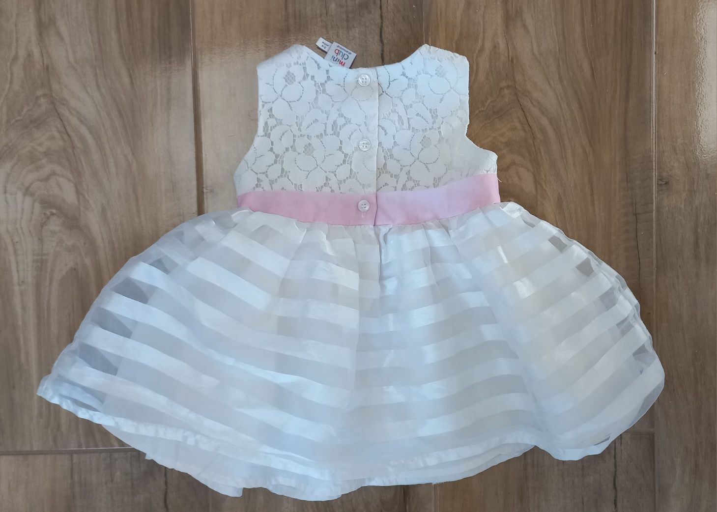 Biała różowa sukienka 62 68 74 koronka kokarda tiul Mini Club chrzest