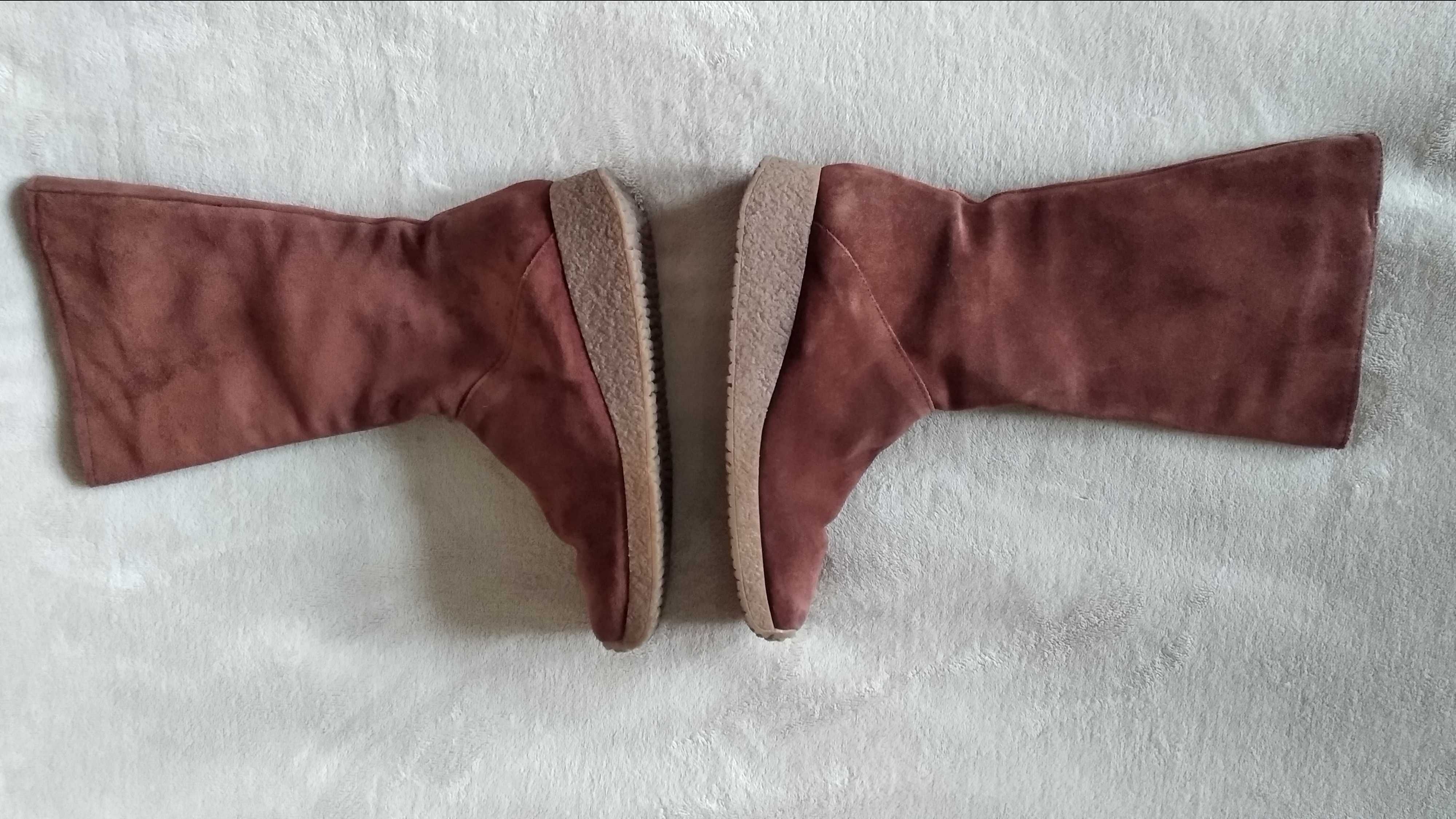 Buty kozaki skórzane zamszowe damskie włoskie na zamku r. 37 (24 cm)