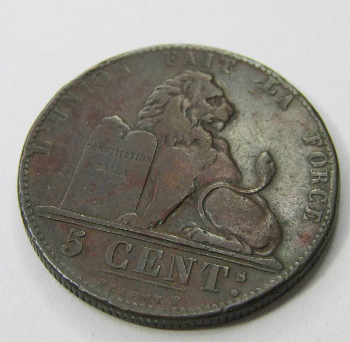 Moeda de cobre de 5 centavos da Bélgica de 1847