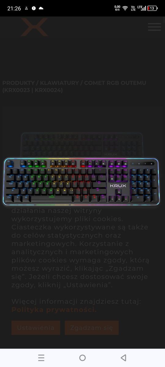 Krux Comet RGB Outemu klawiatura mechaniczna