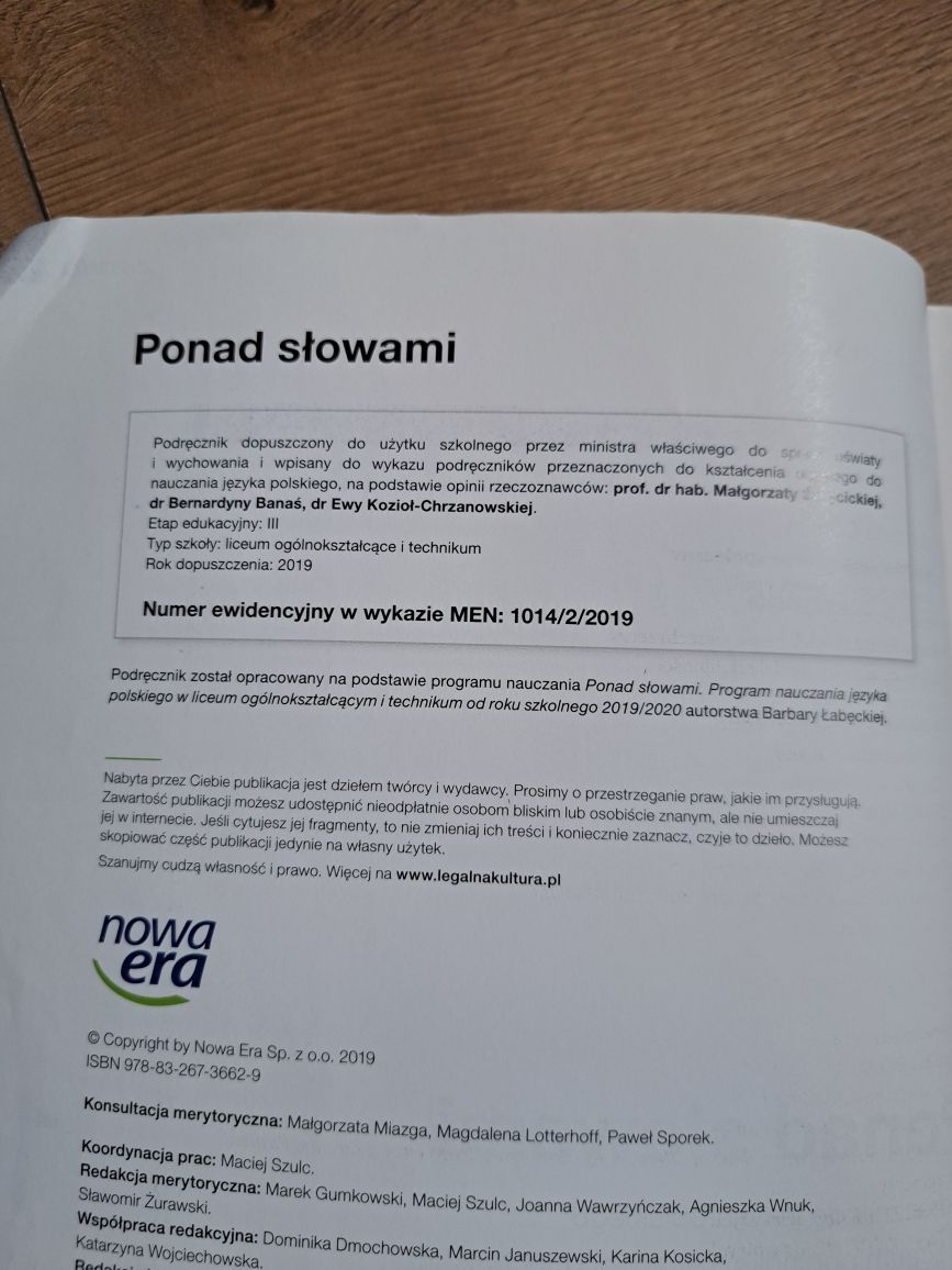Podręcznik "Ponad słowami 1 cz.2" - nowa era