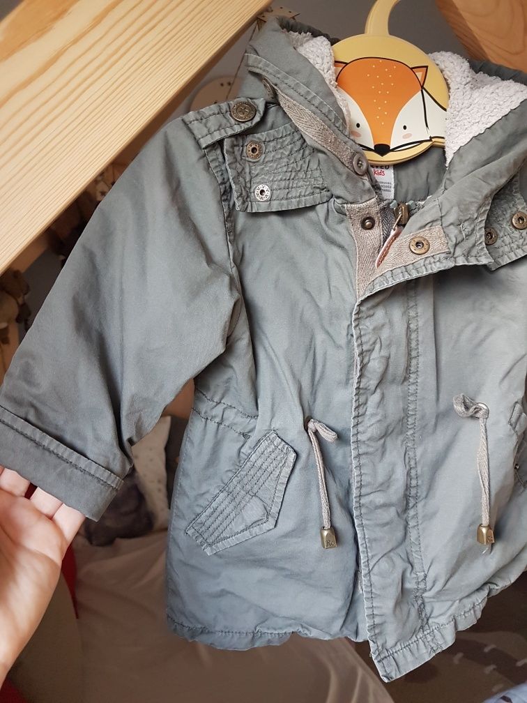 Kurtka chłopięca parka na misiu khaki przedwiośnie Reserved r 80-86