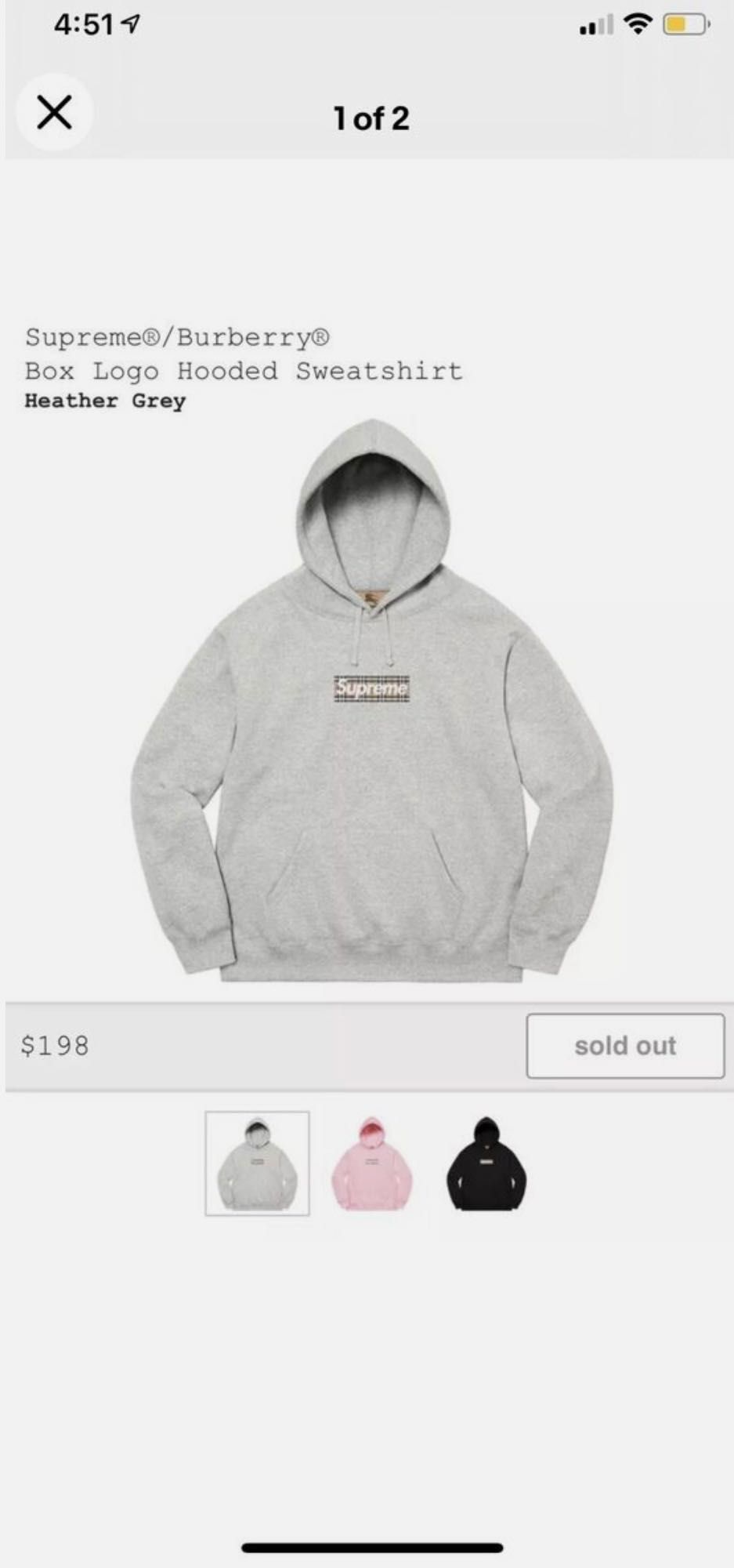 Supreme x Burberry box logo hooded sweatshirt Heather Grey L bluza
