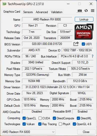 Sapphire RX6800 16GB (Não dá imagem)