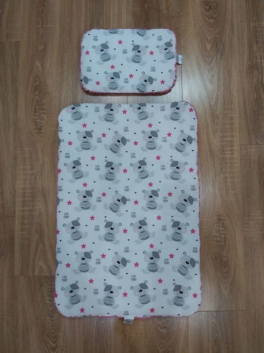 Poduszka + kocyk do wózka/kołyski różowy misie