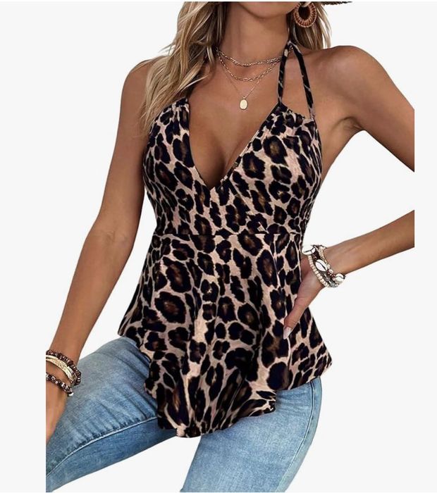 Damski letni top wzór panterka, z dekoltem w serek, rozm. XS, SOLY HUX