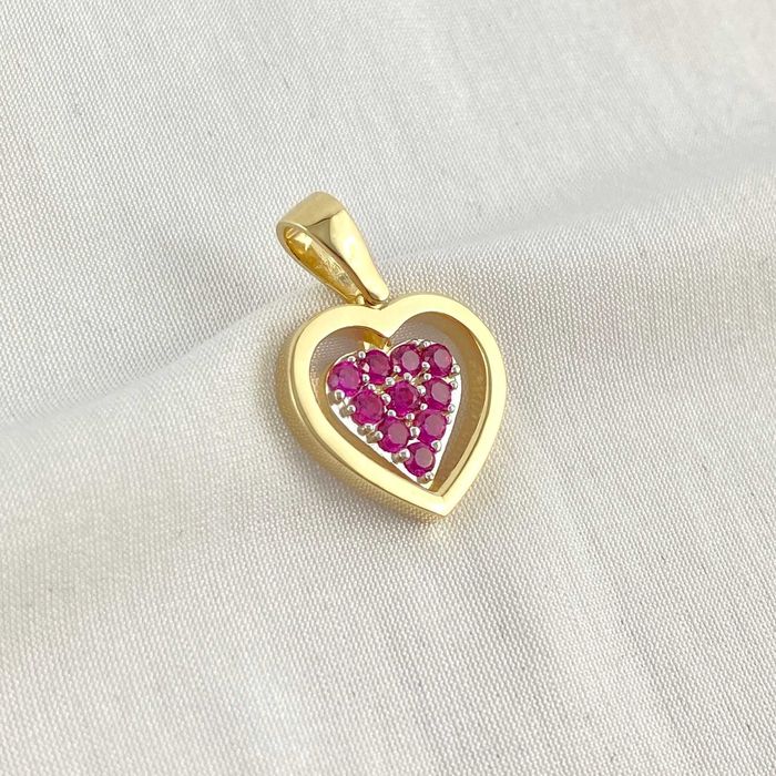 ZŁOTA zawieszka SERCE rubinowe cyrkonie PRÓBA 585 (14K)
