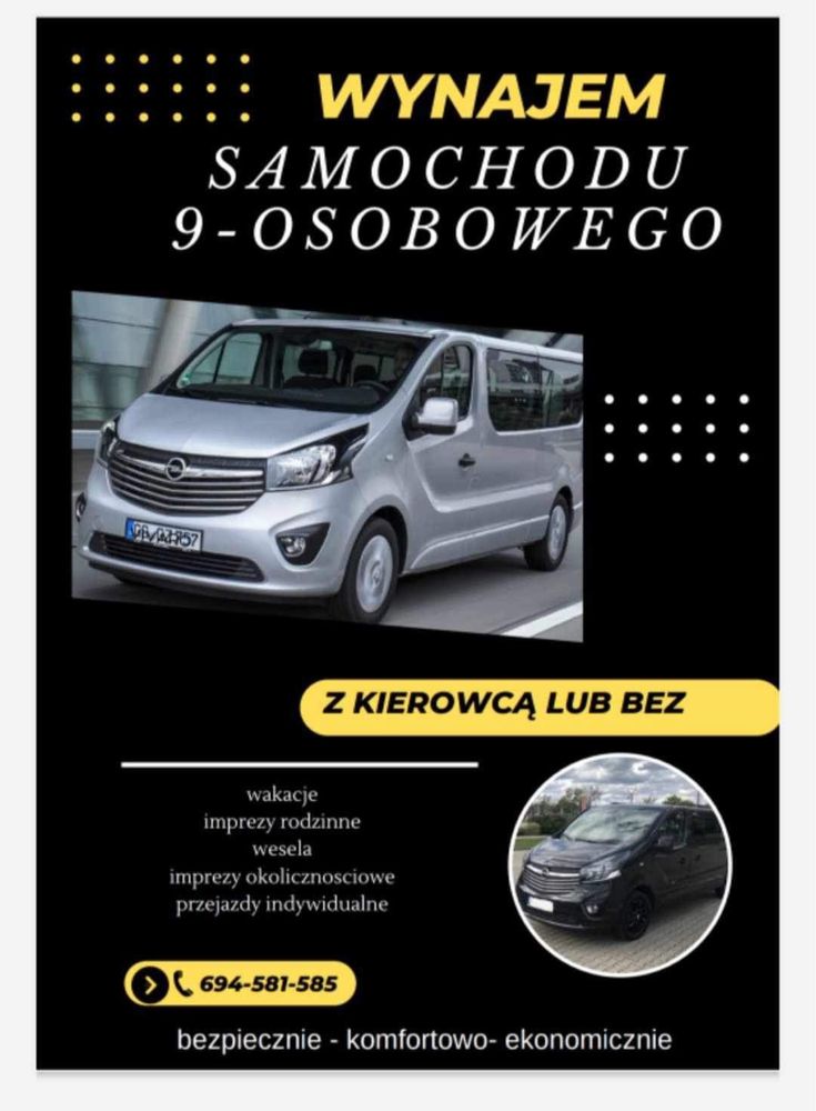 Wynajem busów 9 osobowych Opel vivaro B LONG