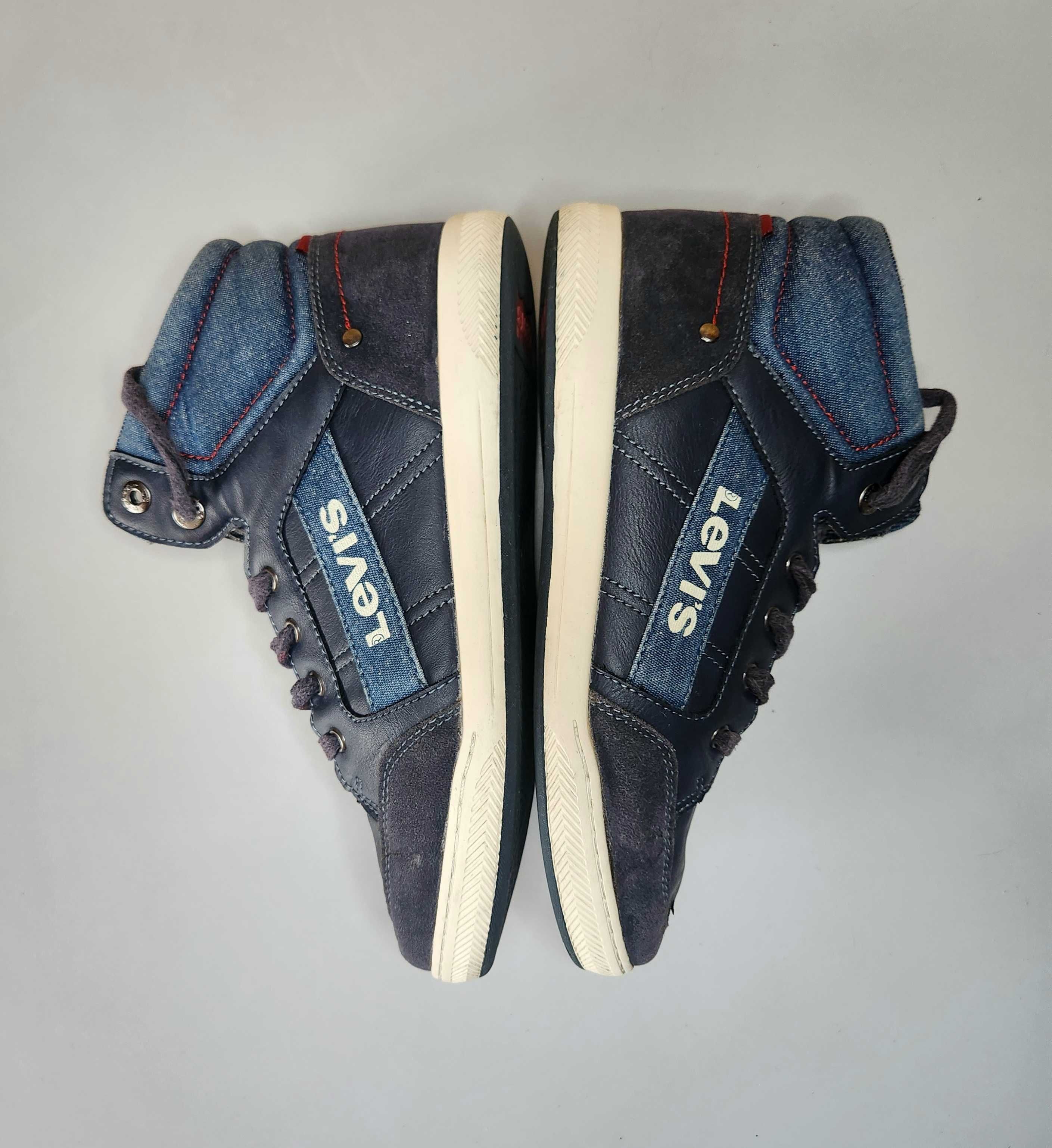 Levi's Buty Chłopięce Dziecięce Granatowe Wysokie Jesień Zima Skórzane