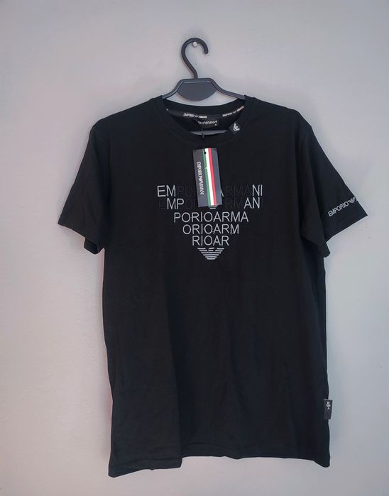 Czarny t-shirt męski z metką Emporio Armani 100% bawełna