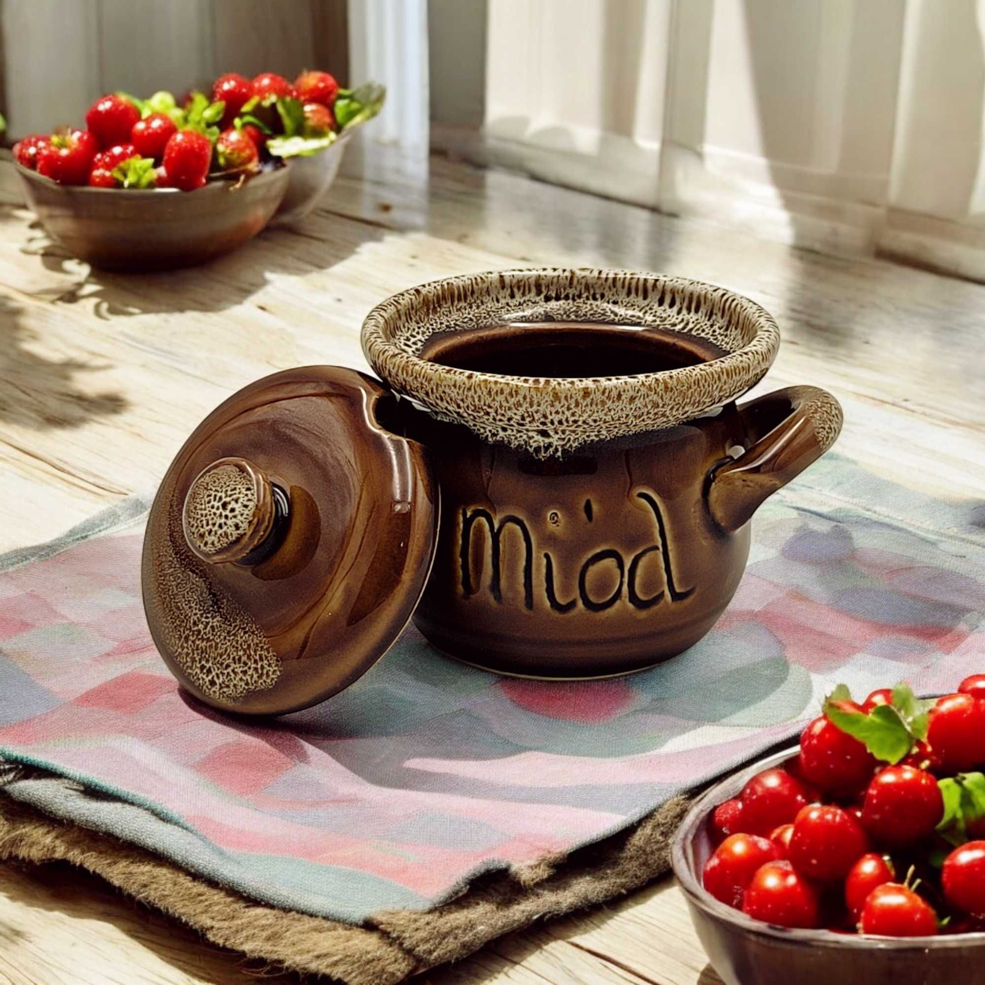 Gliniany Pojemnik na Miód 250 ml Ceramiczny Pojemnik Na Miód