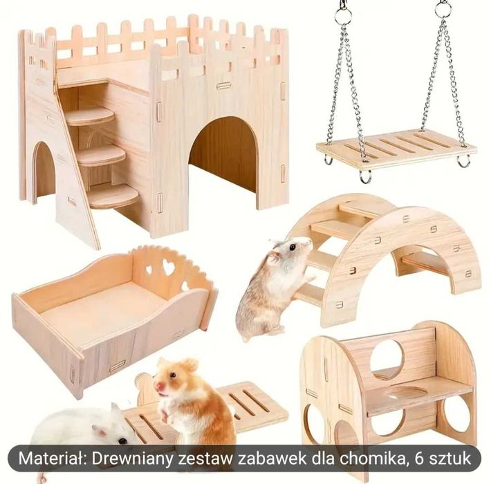 Klatka dla chomika - drewniana,nowa z wyposażeniem
