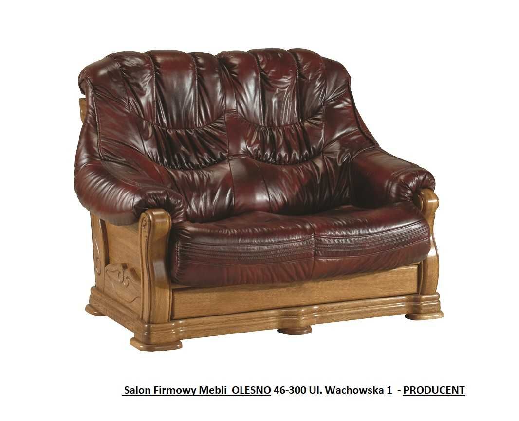 Komplet Stylowy KEVIN 3+2+1 -Skóra Naturalna +Dąb  - Producent PYKA