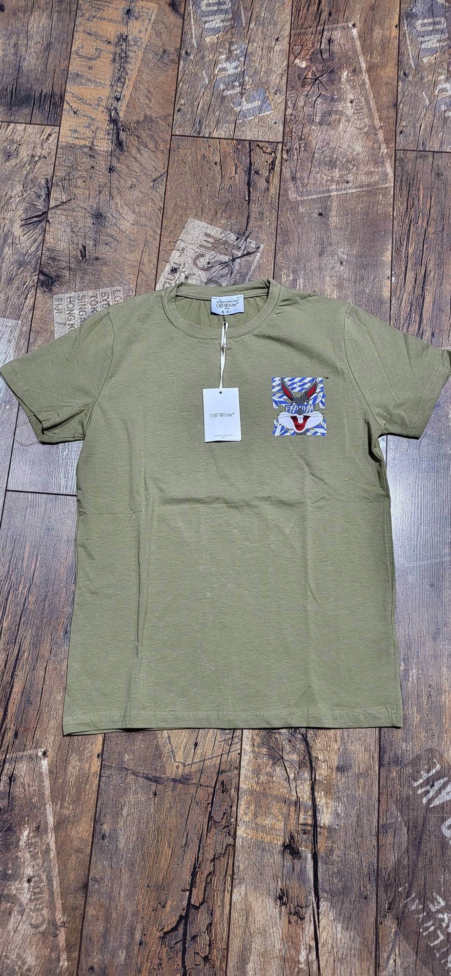 Off white koszulka męska t-shirt oliwka khaki królik bugs S