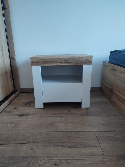 Szafka nocna Holten 54 cm z szufladą biały połysk/dąb wotan