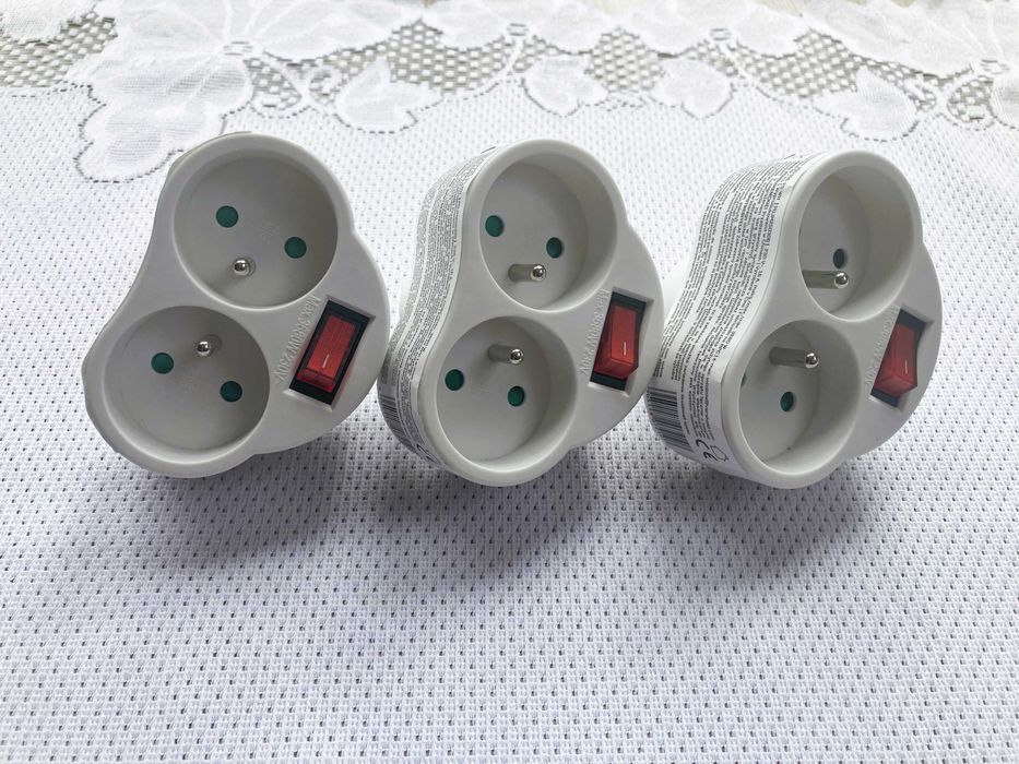 Rozgałęźnik sieciowy listwa wtyczka biała przedłużacz- zestaw 3 sztuk!