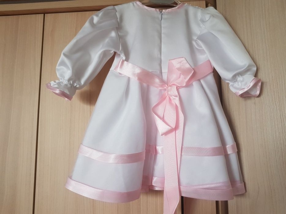 Nowy!Komplet/ zestaw na chrzciny sukienka bolerko kapelusz rozm. 62 cm