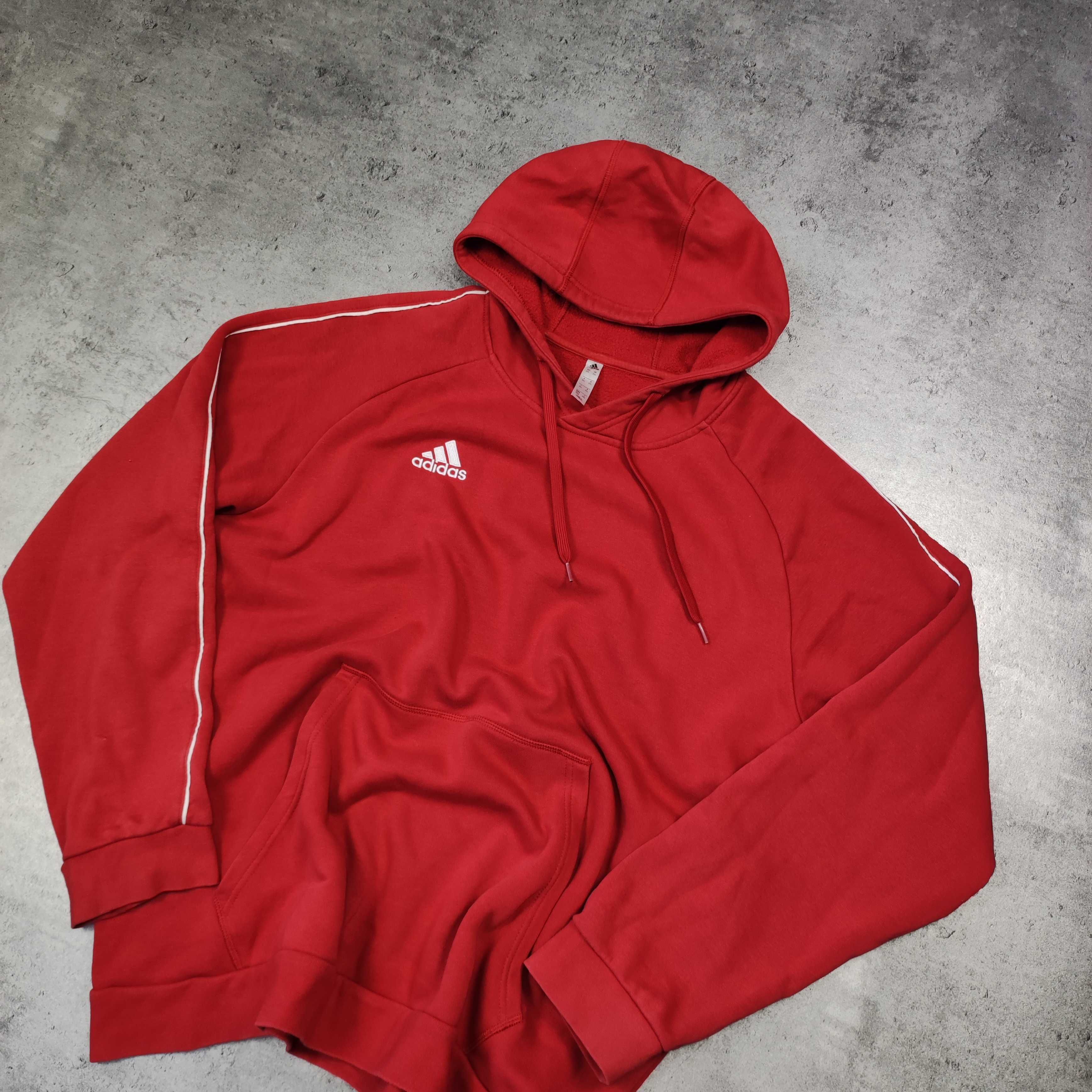 MĘSKA Bluza z Kapturem Sportowa Lampas Czerwona adidas Haftowane Logo