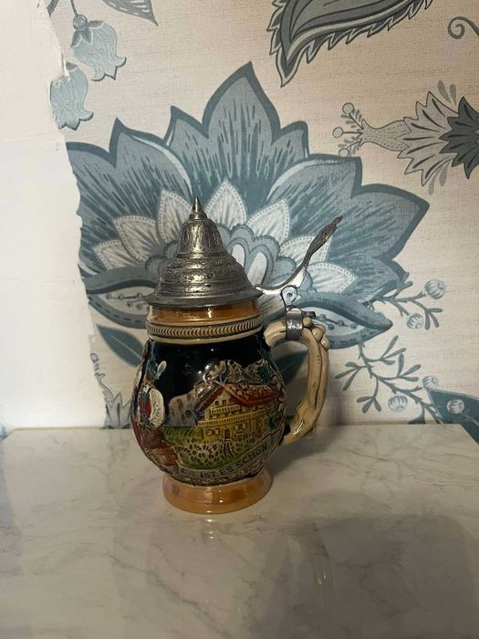 Kolekcjonerski ceramiczny kufel z przykrywką klapką Niemcy Bawaria