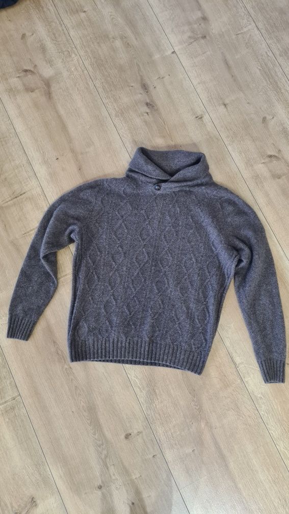 Sweter, Golf. 68% Wełna Wool. Brązowy. Warkocze plecionki. XL