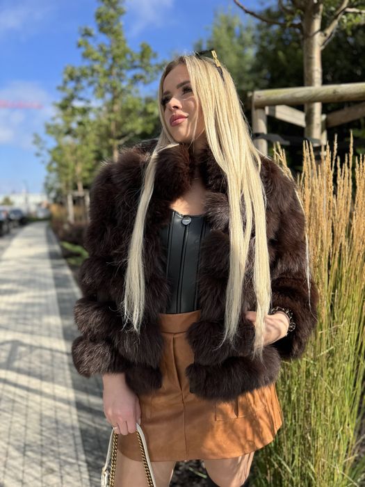 Futro naturalne z lisa Nowe 3 w 1 brąz s/m kołnierzyk gęstość 3D