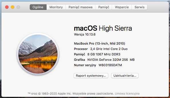 Apple Macbook Pro 13" mid 2010, 8GB RAM, bez dysku