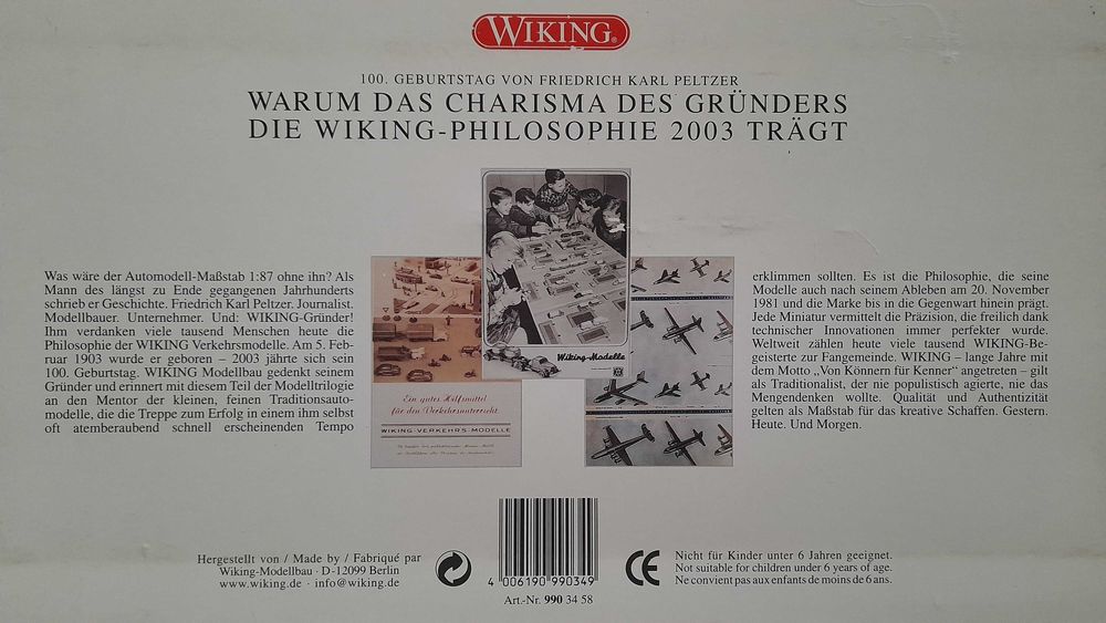 Kolekcja na 100 lat F.K.Peltzer 3 limitowane modele Wiking 1:87 1:90