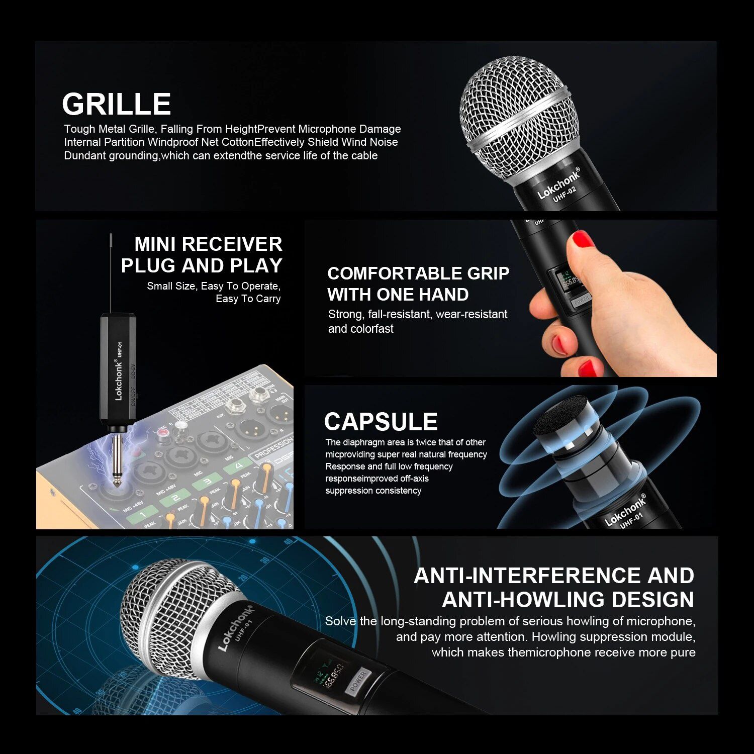 Sistema de Microfone de mão dinâmico sem fios digital PG58-01 NOVO