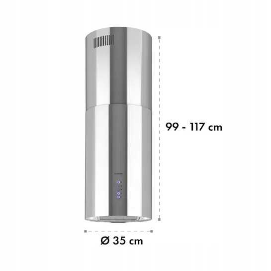 Okap  Kuchenny Kominowy   KLARSTEIN Beretta  Ø35CM LED 650M³/H Srebrny